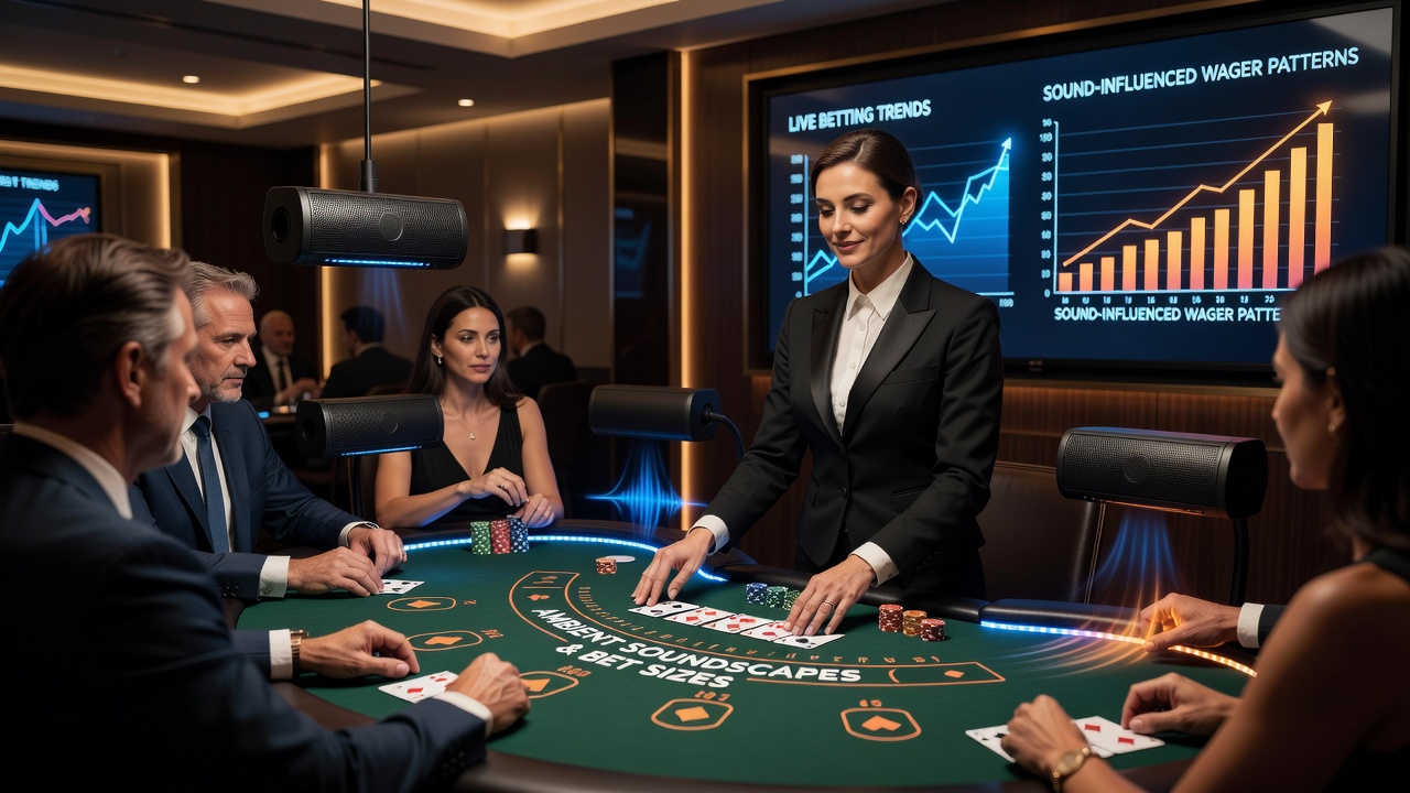 Close-up of live dealer roulette wheel with audio mixing equipment in background