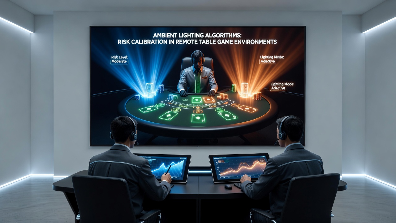 Close-up view of algorithmic lighting transitions on a virtual roulette table during a remote gaming session