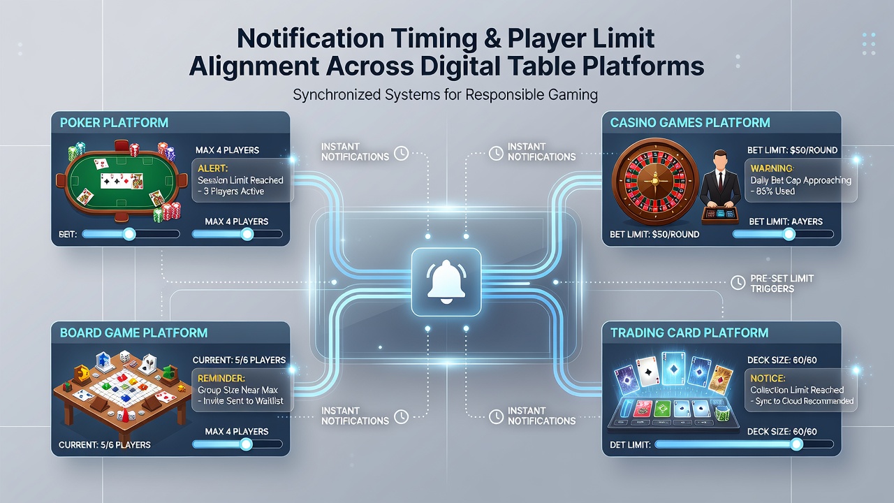 Illustration of synchronized alert timing and spending cap enforcement on a virtual poker table