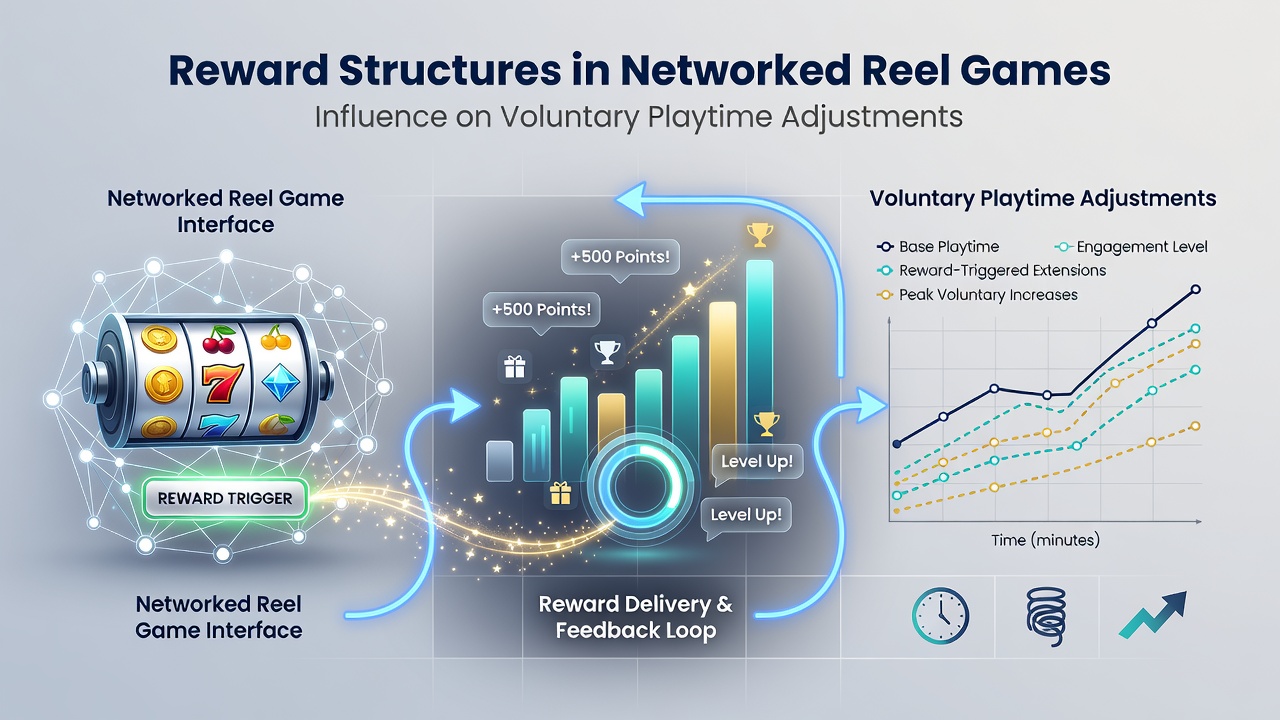 Networked reel game interface showing reward indicators and session data overlays
