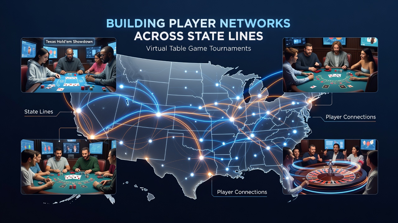 Players competing in a virtual poker tournament with state indicators visible on profile avatars