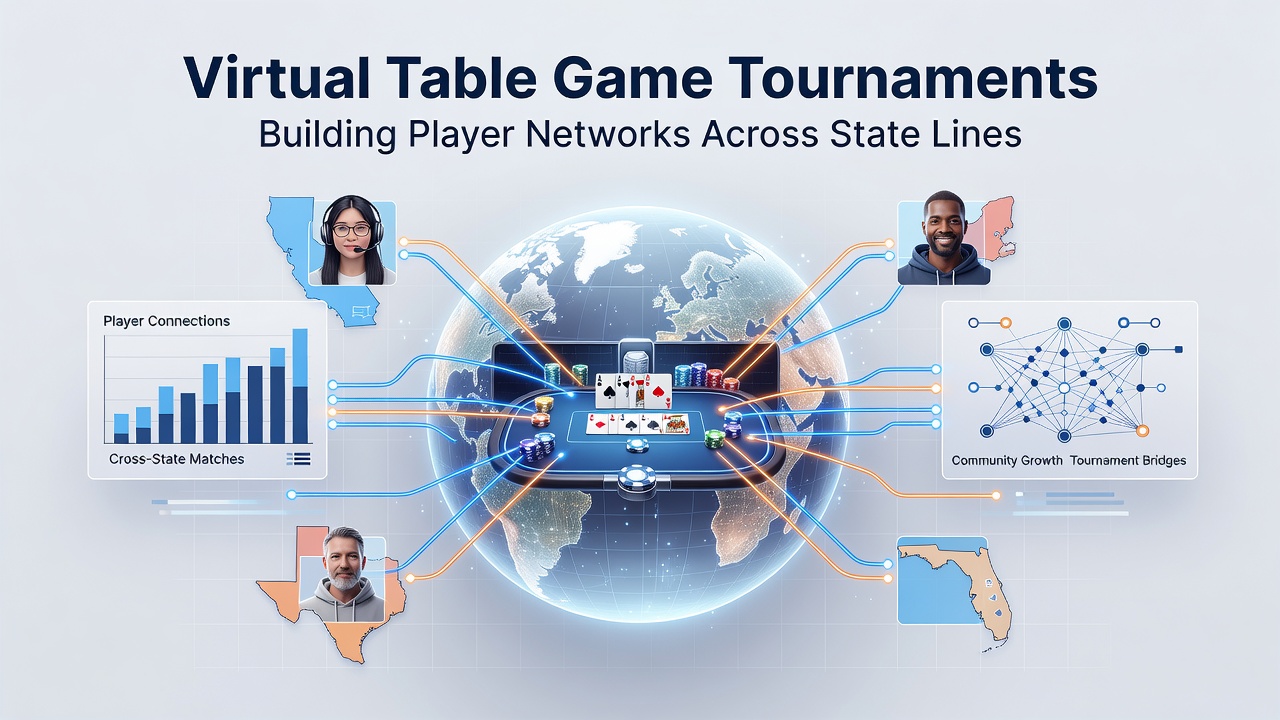 Network graph visualization illustrating connections between players located in different U.S. states
