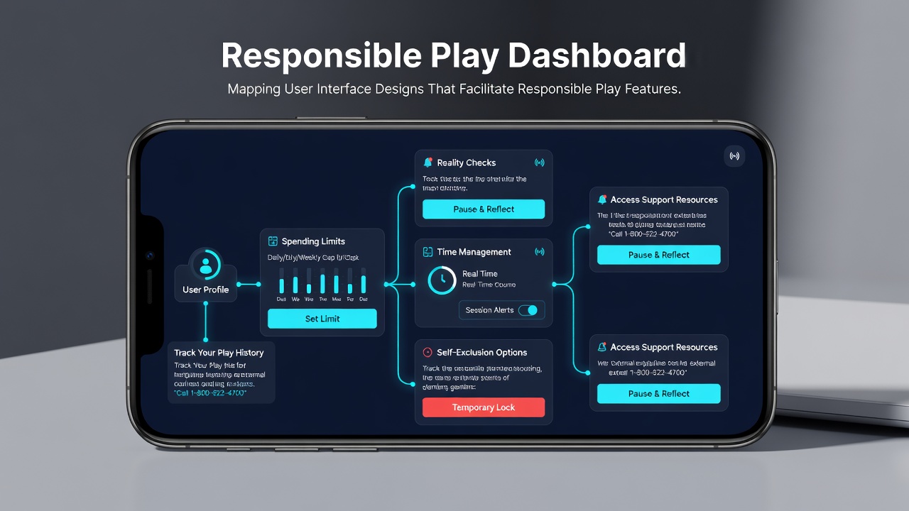 Close-up of mobile interface showing color-coded responsible gaming dashboard with progress indicators