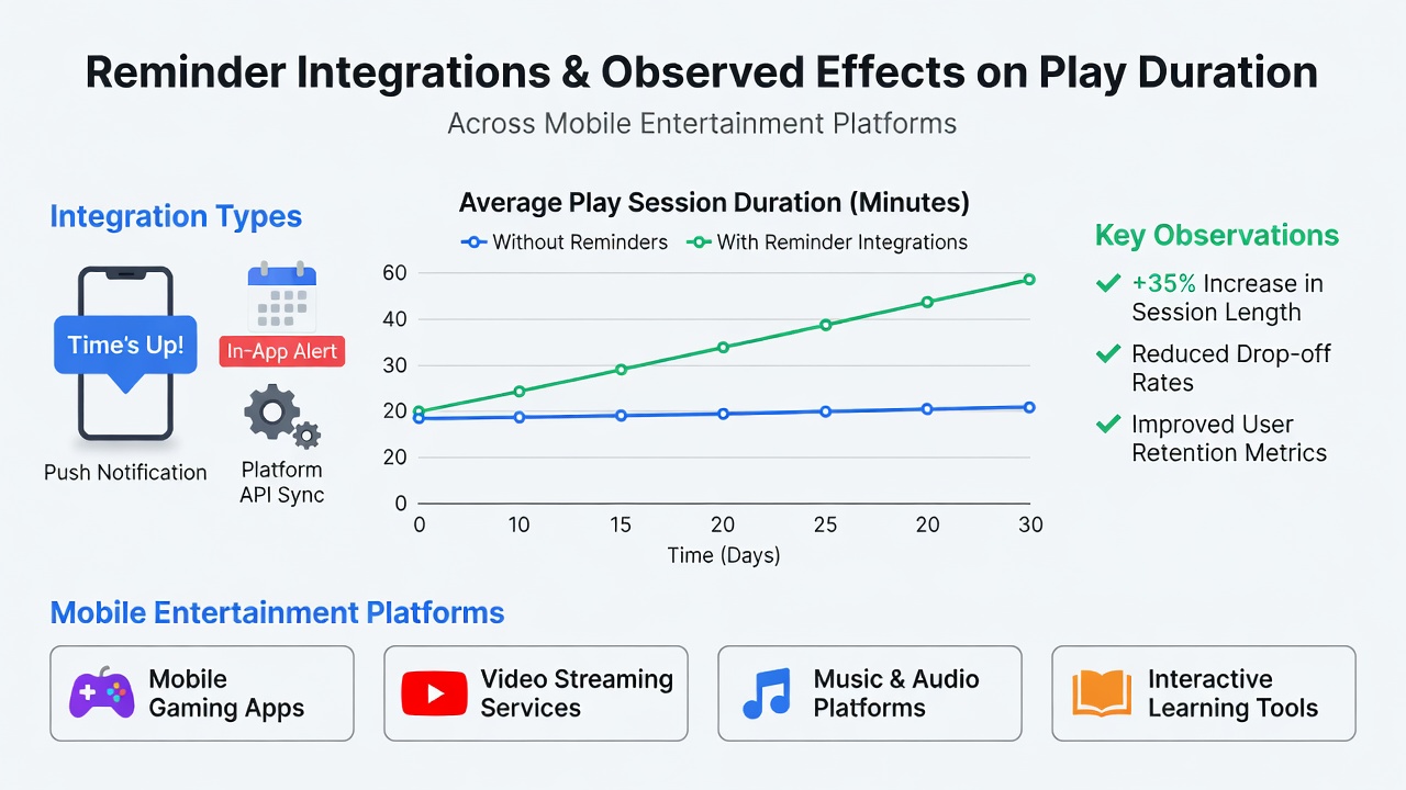 Analytics dashboard showing play duration metrics and reminder engagement graphs for mobile entertainment apps