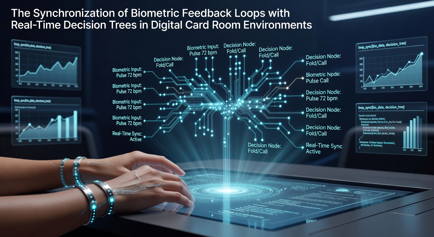 Biometric sensors integrated with digital card room interfaces showing real-time data overlays on poker tables